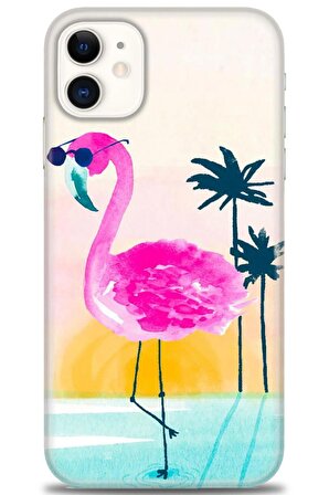 iPhone 11 Kılıf HD Baskılı Kılıf - Flamingo + Tam Ekran Koruyucu