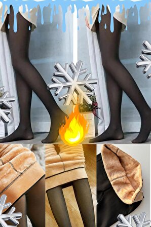 Kadın Kışlık termal Thermal İçi Ten Polar Kadın Külotlu Çorap SİYAH