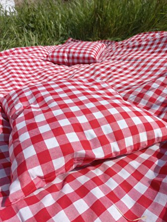 Kırmızı Piknik Örtüsü 170x170 Cm 2 Adet Miinderli Piknik Seti