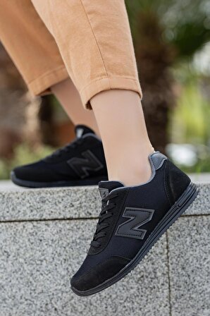 Kadın Siyah Füme Günlük Rahat Taban Comfort File Bağcıklı Hafif Esnek Yürüyüş Sneaker Spor Ayakkabı