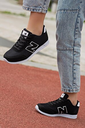 Kadın Siyah Füme Günlük Rahat Taban Comfort File Bağcıklı Hafif Esnek Yürüyüş Sneaker Spor Ayakkabı