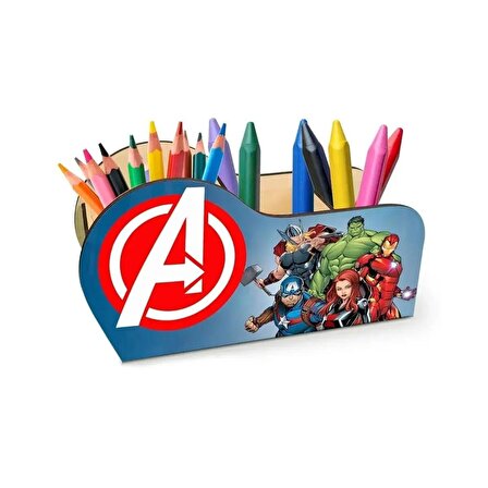 Mevaks Ahşap Avengers Marvel Masaüstü Kalemlik Kalem Kutusu Organizer Ofis Makyaj
