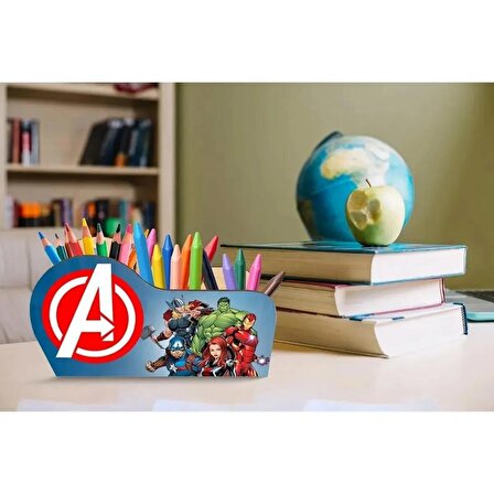 Mevaks Ahşap Avengers Marvel Masaüstü Kalemlik Kalem Kutusu Organizer Ofis Makyaj