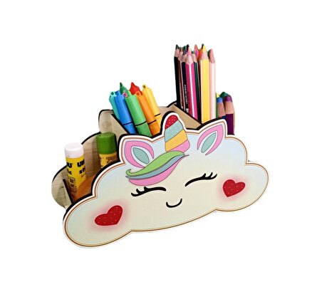 Mevaks Ahşap Unicorn Çocuklar Için Masaüstü Kalemlik Kalem Kutusu Makyaj Organizer