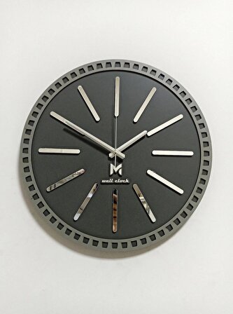 Dekoratif Ahşap Aynalı Modern Duvar Saati Antrasit & Gümüş Sessiz Mekanizma 37x37 cm ST-006