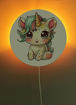 Dekoratif Ahşap Işıklı Sevimli Unicorn Çocuk Odası Gece Lambası