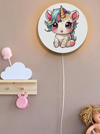 Dekoratif Ahşap Işıklı Sevimli Unicorn Çocuk Odası Gece Lambası