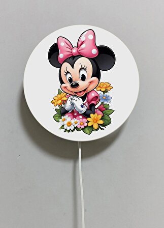 Dekoratif Ahşap Işıklı Minnie Mouse Çocuk Odası Gece Lambası