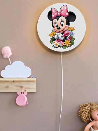 Dekoratif Ahşap Işıklı Minnie Mouse Çocuk Odası Gece Lambası