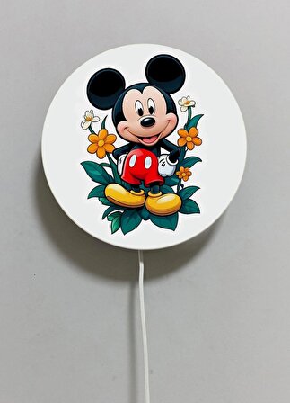 Dekoratif Ahşap Işıklı Mickey Mouse Çocuk Odası Gece Lambası