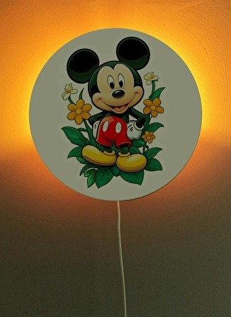 Dekoratif Ahşap Işıklı Mickey Mouse Çocuk Odası Gece Lambası