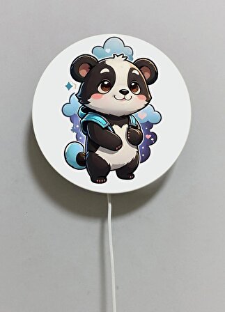 Dekoratif Ahşap Işıklı Sevimli Panda Çocuk Odası Gece Lambası