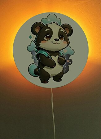 Dekoratif Ahşap Işıklı Sevimli Panda Çocuk Odası Gece Lambası