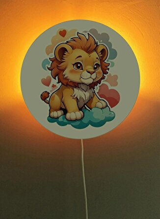 Dekoratif Ahşap Işıklı Aslan Kral Çocuk Odası Gece Lambası