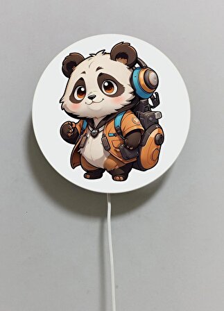 Dekoratif Ahşap Işıklı Gezgin Panda Çocuk Odası Gece Lambası