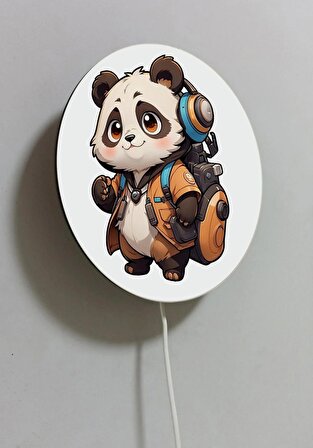 Dekoratif Ahşap Işıklı Gezgin Panda Çocuk Odası Gece Lambası