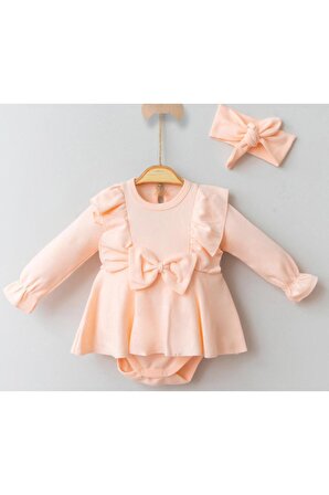 Kız Bebek Fiyonklu Romper Alttan Çıtçıtlı Bandanalı Elbise My-1041mc