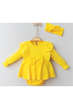 Kız Bebek Fiyonklu Romper Alttan Çıtçıtlı Bandanalı Elbise My-1041mc