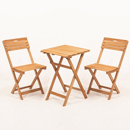 Sırt ve Oturak Minderli Balkon Bahçe Mutfak 3'lü Bistro Set Katlanır Masa-Sandalye 50X50 Masalı