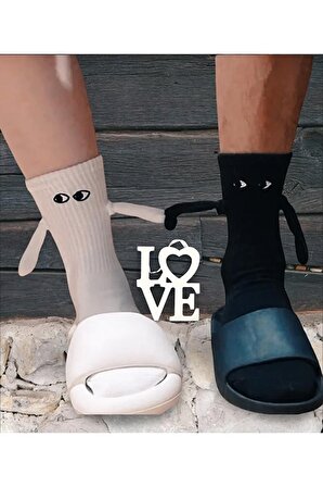 İkili Mıknatıslı Sevgili Çorabı Siyah - Beyaz