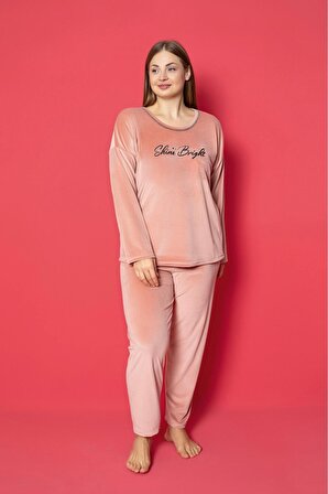 Büyük Beden Uzun Kol Kadife Pijama Takımı