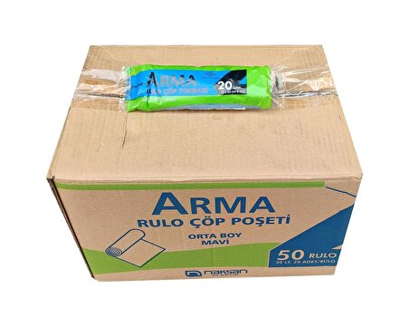 Arma Mavi Orta Boy 55 x 60 Cm. - 30 Litre Çöp Torbası Poşeti - 20 Adetlik 5 Rulo