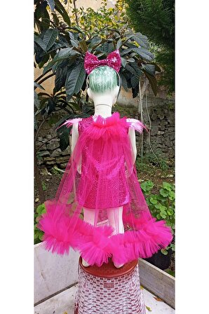 Pelerinli fuşya payet Barbie elbise