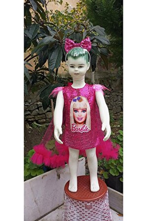Pelerinli fuşya payet Barbie elbise