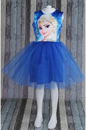 Kız Çocuk Mavi Elsa Tütü Elbise