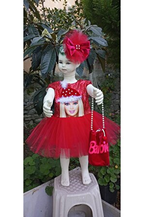 Yılbaşılık kırmızı Barbie payet tütü elbise