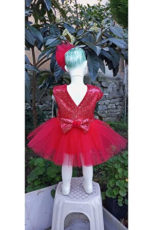 Yılbaşılık kırmızı Barbie payet tütü elbise