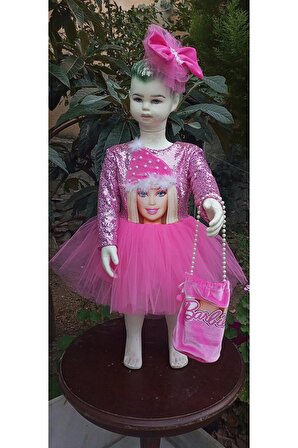 Uzun kollu bereli payet Barbie tütü elbise