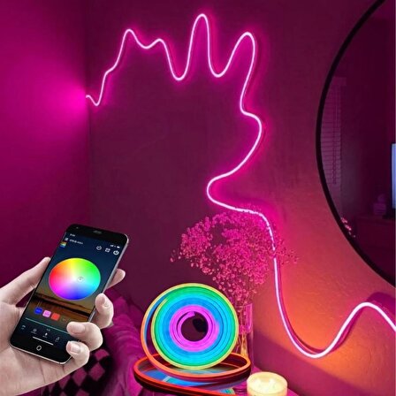 NEON RGB LED - MOBİL KONTROL - App - Full Renk -  - 2,5 Metre