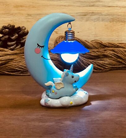 Mavi Renkli Ponçik Unicorn Gece Lambası