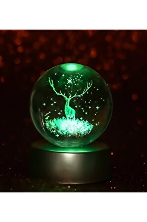 3D Geyik figürlü ışıklı cam küre