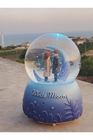 White Moon Orta Boy Işıklı Müzikli Kar Küresi