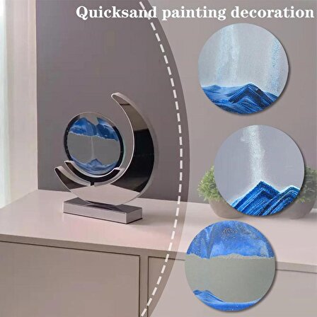 Kişiye Özel 3D Gri Silver Renk Hareketli Ledli Sandscape Kum Saati Dekoratif 