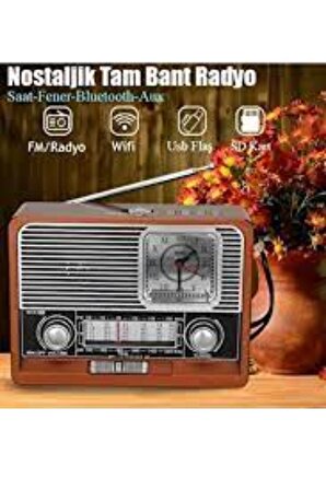 Nostaljik Vintage Tam Bant Fm Radyo USB/AUX/SD Retro Bluetooth Hoparlör Saatli Fenerli Müzik Kutusu