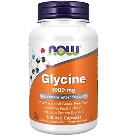 NOW Supplements, Glycine 1,000 mg Free-Form, Neurotransmitter Support*, 100 Veg Capsules