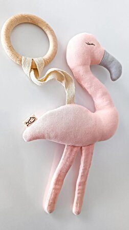 Flamingo %100 Pamuklu Organik 4 Katlı Multi Müslin Ahşap Diş Kaşıyıcı Oyuncak / Bebek Odası Dekor