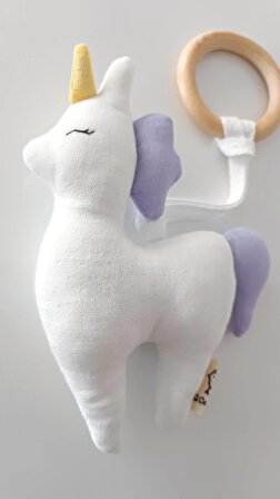 Unicorn %100 Pamuklu Organik 4 Katlı Multi Müslin Ahşap Diş Kaşıyıcı Oyuncak / Bebek Odası Dekor