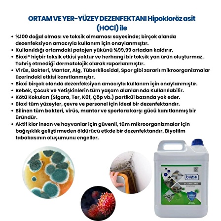 Bioxi® Ortam & Yer - Yüzey Dezenfektanı 5 LT /Hipokloröz asit (HOCl) bazlı (ALKOLSÜZ)