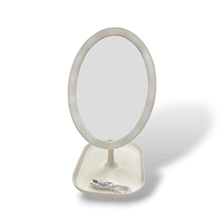 Ledli Oval Şarjlı Makyaj Aynası beyaz
