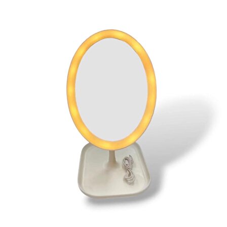 Ledli Oval Şarjlı Makyaj Aynası beyaz