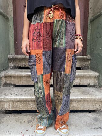 Unisex Nepal Patchwork Pantolon, Salaş Pantolon, Rahat Pantolon, Festival Kıyafet