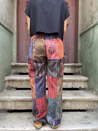 Unisex Nepal Patchwork Pantolon, Salaş Pantolon, Rahat Pantolon, Festival Kıyafet
