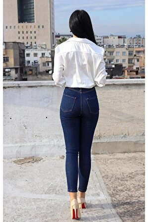 Kadın Yüksek Bel Dar Paça Skinny Likralı Kot Pantalon