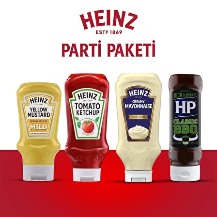 Heinz 4'lü Parti Paketi(Ketçap (570 gr)+Mayonez (505 gr)+Hardal (445gr)+Klasik Barbekü sos (465 gr)