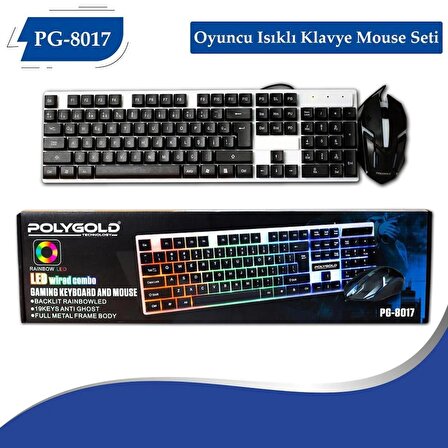 Polygold PG-8017 Işıklı Oyuncu Klavye Mouse Seti