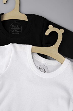 Erkek / Kız %100 Pamuk 2'li Siyah Beyaz Uzun Kollu Basic T-shirt